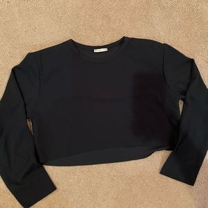 Black, Long Sleeve Crop Top